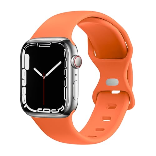 JXGM bands Compatible with orange apple watch band 42mm 44mm 45mm 40mm 38mm 41mm, Soft Silicone Sport Wristbands Strap for iWatch Series SE 7 6 5 4 3 2 1 Edition Women Men 42mm/44mm/45mm S/M Classic1