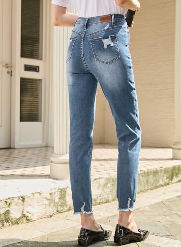 Sidefeel Women's Ripped Jeans Straight Leg Loose Distressed Boyfriend Zimbaplatinum Denim Pants2