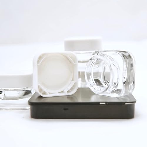 Miniatura 4 de Recipientes de vidrio cuadrados de 0.5 fl oz a prueba de niños (paquete de 40) tarro de cubo  CannaAroma (tapa blanca)