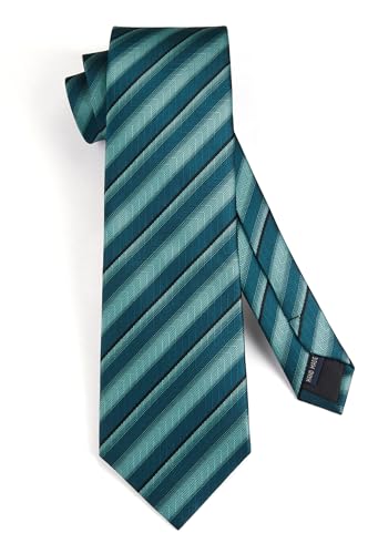 Image of HISDERN Mens Tie Striped Ties and Handkerchief Set Business Formal Woven Pocket Square Wedding College Stripe Necktie