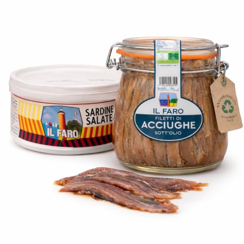 Acciughe Sott’Olio 580 g + Sarde Salate 1 kg Il Faro – Confezione da 2 Pezzi