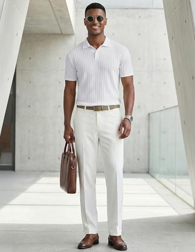 Image of JMIERR Mens Casual Polo Shirt Summer Short Sleeve Vacation Button Beach Knit Stretchy Golf Shirts
