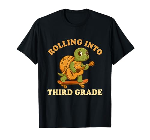 Turtle Skateboarding Guitarra Divertido Gráfico Escolar Camiseta