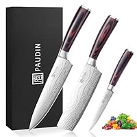 Knife Set - PAUDIN Kitchen Knife Set, Professional Kitchen Chef Knives with Ultra Sharp Blade & Wooden Handle (3 PCS Kitchen Knife Set)