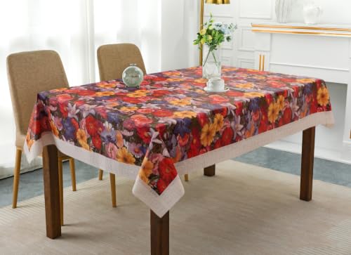 Image of Dakshya Industries 6 Seater PVC Waterproof Dining Table Cover 60x90 Inch | Floral Printed Washable Table Cloth with Lace Border