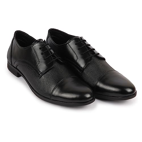 Image of FAUSTO Men's Formal Office Textured Cap Toe Genuine Leather Lace Up Shoes
