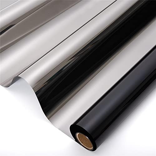 One Way Privacy Window Film,Daytime Reflective Heat Control Anti UV Door Sticker,Window Tint for Home Office Living Room（Black-Silver,11.8X118Inch