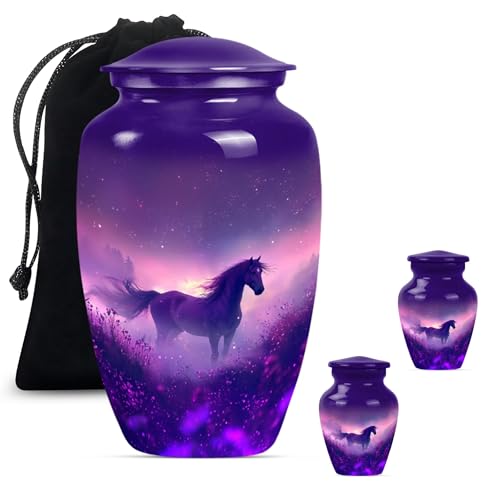 Image of Horse Urn for Ashes - Large 10 Inch Cremation Urns for Human Ashes Adult Male - Memorial Urns for Adult Mom - Decorative Ash Holders - 10 inch & 3 inch Pack of 3