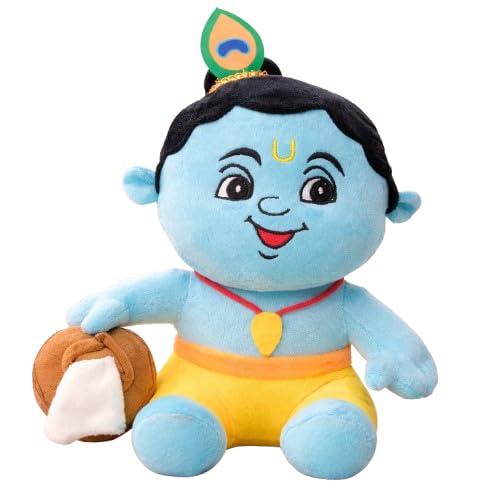 Image of AVSHUB Hindu Idol Soft Plush Toy | Devotional Hindu God Krishna with Makhan Pot for Kids | Religious Stuffed Toys for Boys & Girls | Toy for Car Dashboard, Temple & Gifting (25cm)