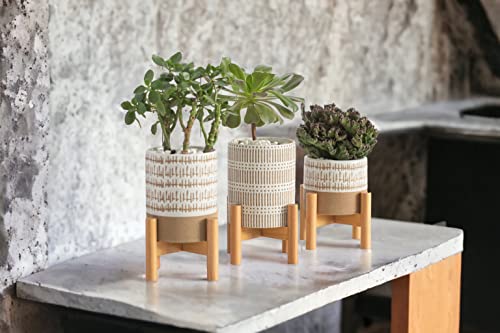 Kurrajong Farmhouse Set of 3 mini planters with Stands | Small Plant pots with Stands for Indoor Plants or Herbs | Two pots are 5.75" high and one Pot is 3.5" high | Plants not Included