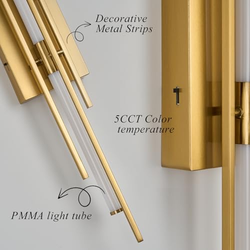 Image of Gold LED Vanity Light 31IN Modern LED Bar Wall Light Over Vanity Mirror Hardwired Picture Light Dimmable Bathroom Wall Mount Lighting 5CCT(3000K /3800K /4500K /5200K /6000K)