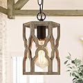 KSANA Farmhouse Wood Pendant Light, Cage Lantern Hanging Light Fixture for Kitchen Island, Foyer, Hallway, Bedroom and Entryway