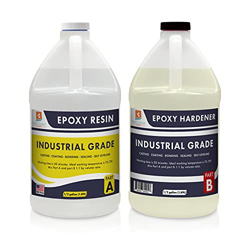 Industrial Grade 1:1 Epoxy Resin 1 Gallon Kit | Easy to Use, Super Strong, Glossy, Clear, Water-Resistant | for Bonding, Sealing, Casting, Coating, Filling, Gluing - (1 2 Gallon + 1 2 Gallon)