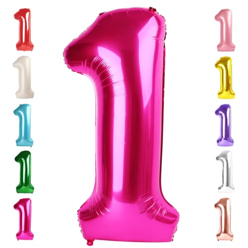 Image of 1 Balloon Numbers Birthday Decorations, 40In Hot Pink Balloons for Party | Eye-catching Appearance, Perfect Decorative Centerpieces, Convenient Self-sealing Structure, Widely for Various Occasions