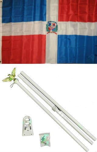 3x5 Dominican Republic Flag White Pole Kit Set PREMIUM Vivid Color and UV Fade BEST Garden Outdor Decor Resistant Canvas Header and polyester material FLAG