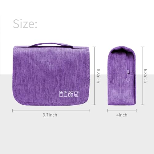 Image of Lcsmaokin Large Capacity Toiletry Bag Travel Bag with Hanging Hook for Men and Women Waterproof Travel Cosmetic Bag Bathroom Storage Bag for Brushes Set, Full-Sized Shampoo, Toiletries, Accessories, Purple