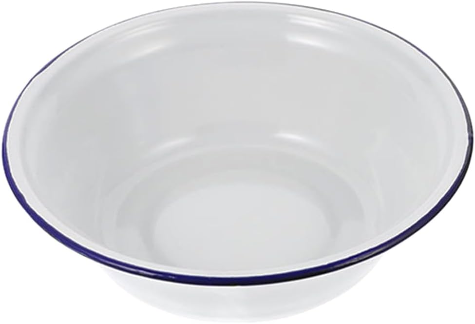 Luxshiny Enamel Mixing Bowl 8.66 Inch Round Vintage Enamelware Serving Bowl with Cover for Soup Salad Vegetables Kitchen Basin