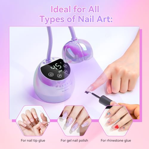 Image of Makartt UV LED Nail Lamp - Gooseneck UV Light for Gel Nails USB 39mW /cm Cordless Flash Cure Lamp with 4 Times & Auto Sensor Nail Dryer Fast Curing Nail Art Design for Salon Home DIY (Glazed Purple)