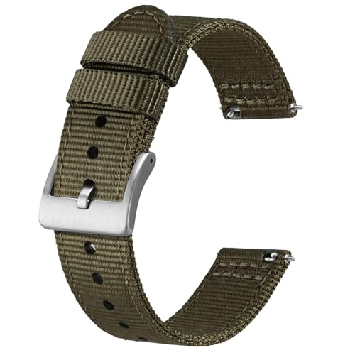 BISONSTRAP Męskie nylonowe paski do zegarków, dwuczęściowe, wojskowe, szybkie zapięcie, szczotkowana klamra, szerokość 18 mm, 19 mm, 20 mm, 22 mm, 22mm, Nylon, Bez kamieni szlachetnych