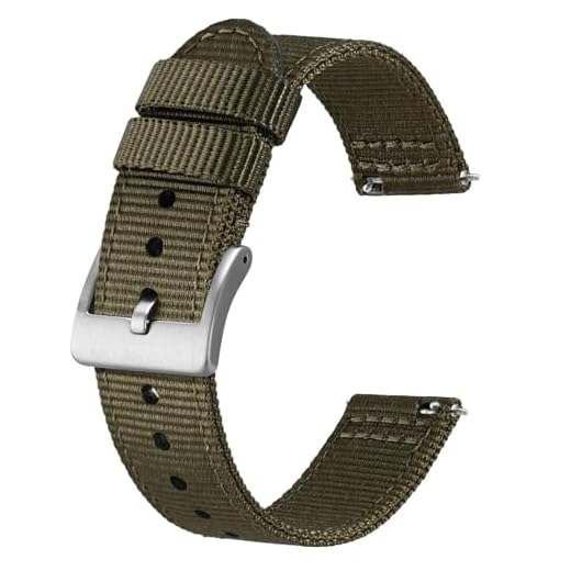 BISONSTRAP Bracelets de Montre Militaires en Nylon, Bracelets pour Hommes, Dégagement Rapide, Boucle Brossée,20mm, Vert Armée (Boucle Argentée)