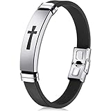 JINGCI Cross Bracelets for Men, Stainless Steel Religious Bracelet with Silicone and Leather for...