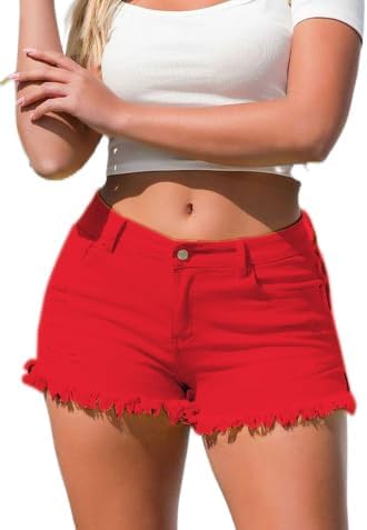 Womens Jean Shorts Summer Vacation High Waisted Frayed Raw Hem Ripped Skinny Casual Shorts