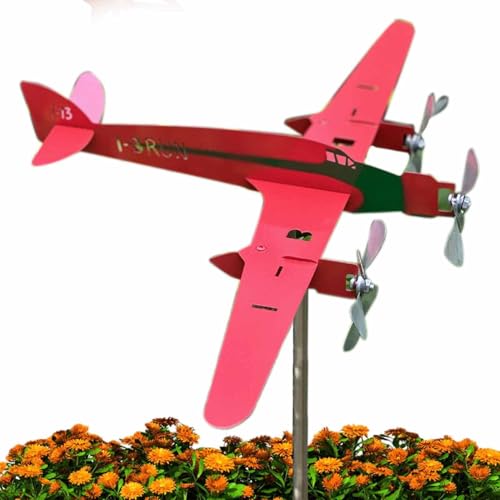 Preisvergleich Produktbild Flugzeug-Windspinner / Flugzeug-Gartenspinner, Garten-Windstecker / Metallflugzeug-Wetterfahne-Dekoration / Fliegende, drehende Flugzeug-Windskulptur / Windmühlen-Gartenstecker für Hof, Balkon