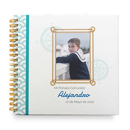 Libro de Firmas Comunión Personalizado - Libro Tamaño 25 x 21 cm. Personalización en Portada Foto y Nombre - 60 Páginas. ONEPERSONAL (Libro Personalizado foto)