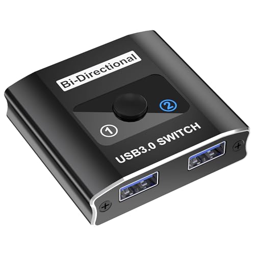USB Switch, Bi-Directional USB3.0 Switcher USB Splitter 1 in 2 Out/2 in 1 Out, Aluminum USB Switcher 2 Computers Share Keyboard Mouse Printer, Keyboard Mouse Switch, USB-A Splitter for Laptop
