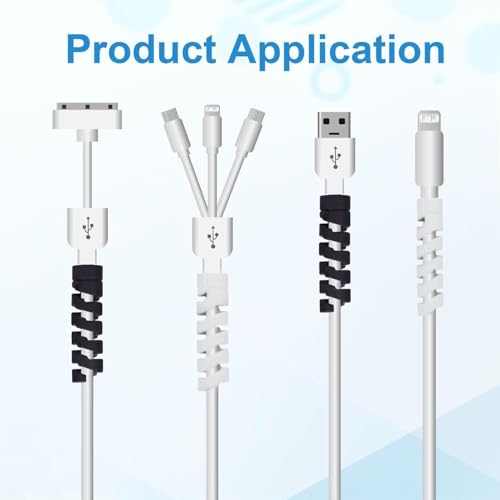 Image of Sounce 50 Pcs Spiral Cable Protectors & Wire Protectors Spring Wire for All Wired Accessories for USB Charger, Data Cable, Headphones, MacBook, Laptop, Elastic Cord Saver (Black & Grey)