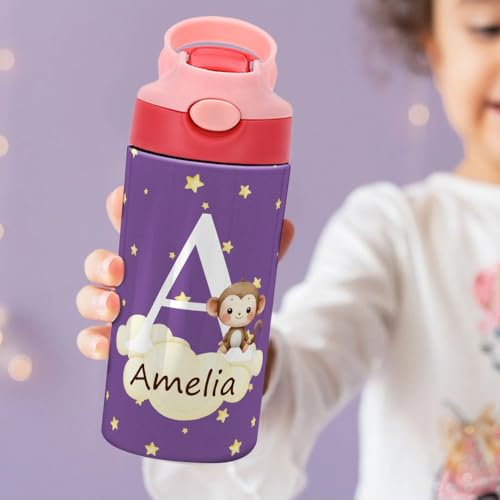 Image of callie Personalized Animal Insulated Water Bottle for Kids, Custom 12 oz Leak Proof Lid Stainless Steel Cups with Straw, Cute Gifts for Boys Girls
