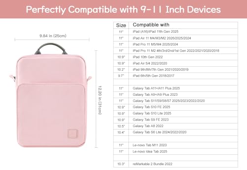 Image of Dadanism 9-11 Inch Tablet Sleeve Bag Carrying Case with Shoulder Strap for iPad (A16) 11 inch, iPad 10th Gen 10.9 inch, iPad Air M4 /Pro M5 11 inch, iPad 9 /8 /7th 10.2 inch, Galaxy Tab A11+ Plus 11 inch, Pink