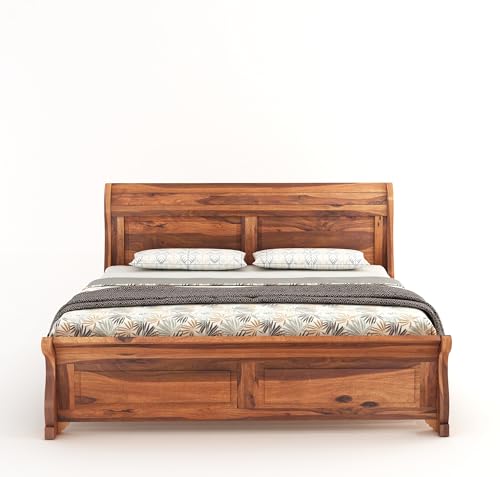 Image of SONA ART & CRAFTS Curve Solid Sheesham Wood King Size Bed Without Storage (78x72) Double Bed King Size Cot for Bedroom (Natural Finish)