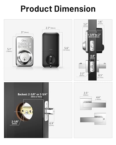 Image of Zowill Keyless Entry Keypad Deadbolt Lock with Handles, Satin Nickel | 20+ User Password, One-time Code, Auto Lock, Anti-Peeping Password, Low Battery Alert, ANSI Grade 3, for Front Door