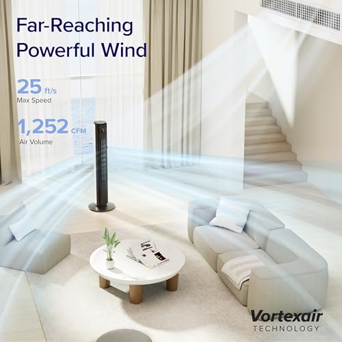 Image of LEVOIT Classic 42inch Tower Fan for Home, 1252 CFM Powerful Home Fans that Blow Cold Air, 25dB Mute for bedroom sleep, 90 L&R, 60 U&D Oscillation, 12H Timer, 12-Speed and 4-Mode with sensor, Remoter