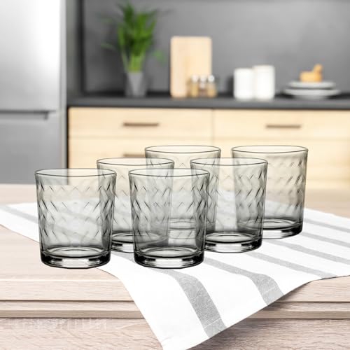 MA MAISON Set Di 6 o 12 Bicchieri per Acqua in Vetro Decorato Ideali per Casa e Ristorante - Collezione Tumbler Trasparente (ZIG ZAG - 6 Pz)