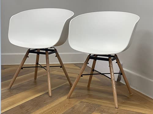 Lot de 4 chaises rétro modernes en plastique avec pieds en bois Blanc fb1012 Taille Unique