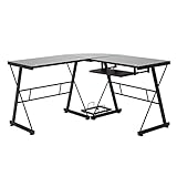 NRG Corner Desk Computer Home Office Desks PC Glass L-Shape Laptop Table Workstation Black