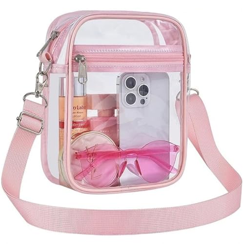 Nifanxy Clear Bag for Stadium Events Stadium Approved Clear Purse for Sport Fans Transparent Messenger Bag for Men and Women Clear Crossbody Bag for Concerts Festivals Pink