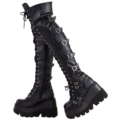 EGSDMNVSQ Cuissardes à Plateforme pour Femme - Bottes...
