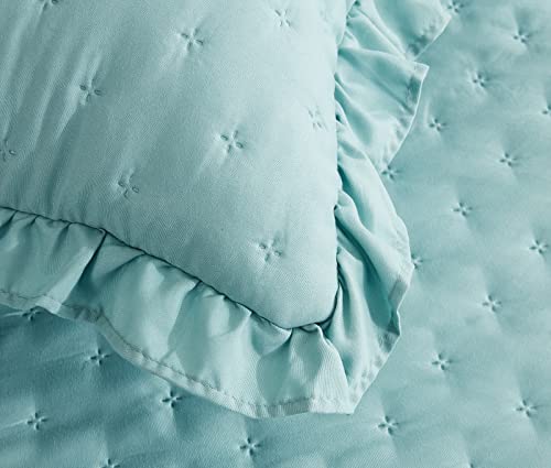 CHIXIN Ruffle Skirt Bedspread Cal King Size - 30" Long Drop, Shabby Chic Style, Lightweight Bedding Cover, 3 Piece Set, Seaglass by CHIXIN - Used condition - Image 7