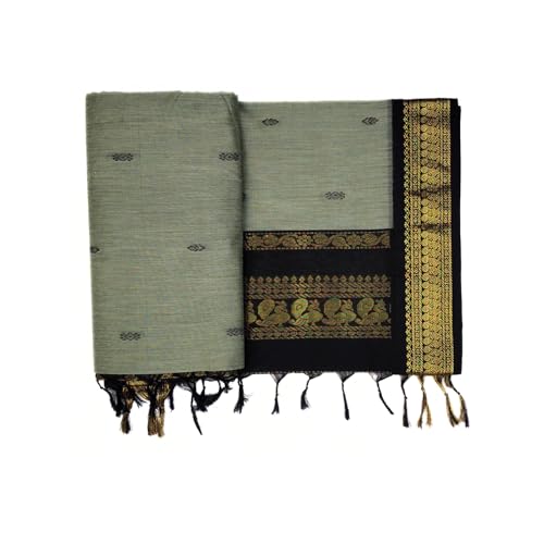 Image of Pure Kalyani Cotton Saree | Zari Border & Blouse Piece - Lata Gadwal Design | Traditional Saree