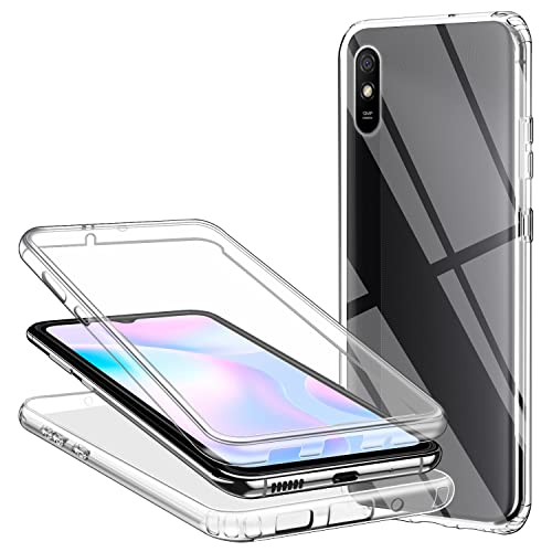 Coque pour Xiaomi Redmi 9A, Transparent Silicone Housse 360 Degres Protection Avant et Arrière TPU Gel Souple et PC Rigide Full Body Etui Ultra Mince Antichoc Coque intégrale Redmi 9A Cover