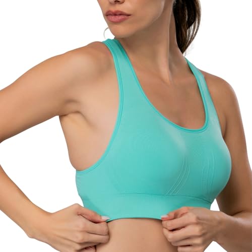 Underoutfit Racerback Sports Bra for Women - Wireless Seamless Bra with Sewn in Pads, Moisture Wicking Plus Size Support Pool Blue