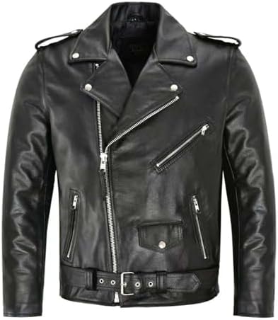 Chaqueta de piel para hombre, chaqueta de motorista con cremaller...