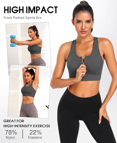 Image of JoyGirl Zip Front Sports Bra High Impact Workout Bra for Women Mesh Racerback Gym Bra Padded High Support Yoga Bra
