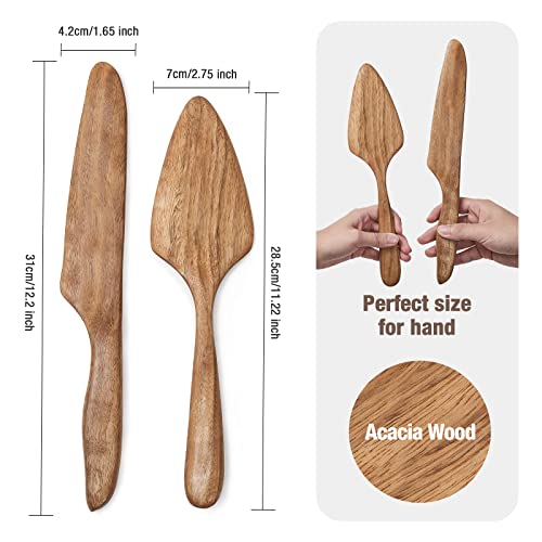 Aw Bridal Wedding Cake Knife And Server Set, Wooden Cake Cutting Set For Wedding, Rustic Cake Cutter Pie Server Gift For Bridal Shower Anniversary Birthday #TOP3