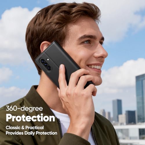 Peakally Handyhülle für Samsung Galaxy A37 5G Hülle [Mit 1 Stück Panzer Schutz Glas] [3 Kartenfach] [Premium PU Leder] [RFID-Blockierung] Klapphülle kompatibel mit Galaxy A37 5G / A37 4G - Schwarz