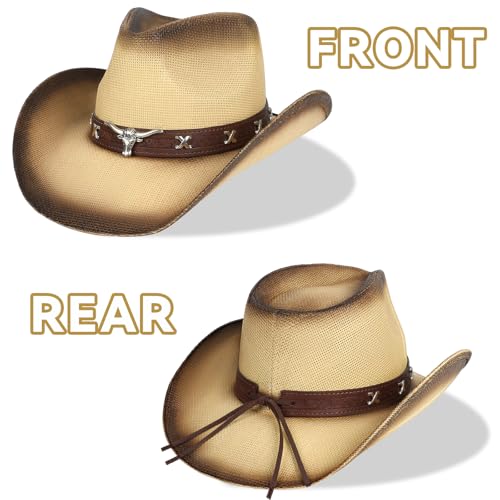 Image of WQWOVRVO Cowboy Hat,Cowgirl Hat,Western Cowboy Hats for Women /Mens /Straw Wide with Shapeable Brim Cowboy Hat for Womens