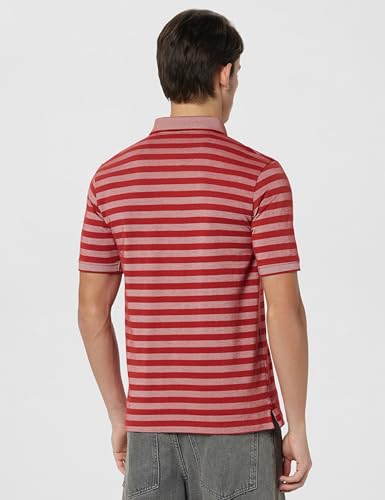 Image of Peter England Men's Cotton-Polyester Blend Striped Polo T-Shirt | Casual Wear | Durable & Trendy